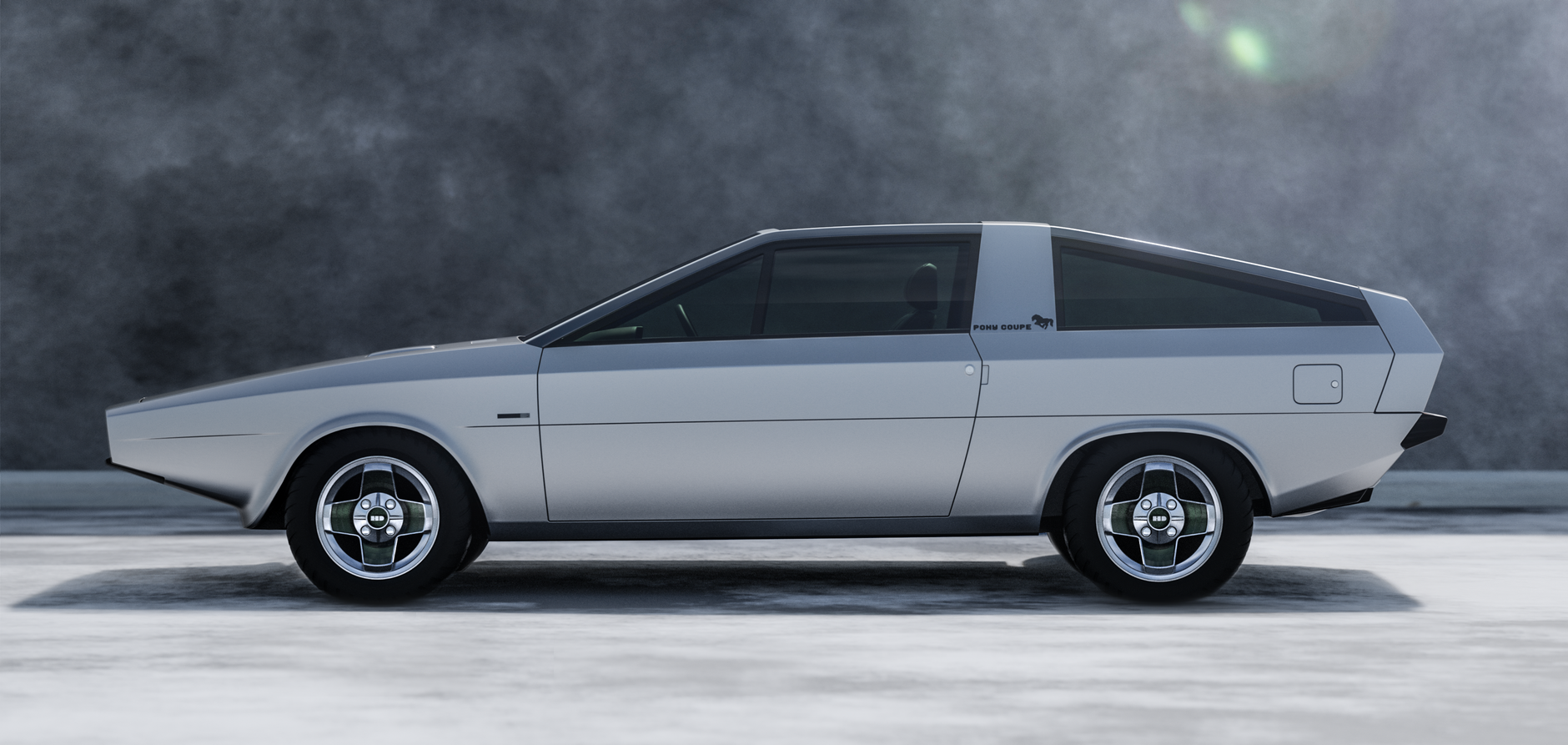 Konceptowe coupe Hyundai Pony w studiu, widok z boku Konceptowe coupe Hyundai Pony w studiu, widok z boku